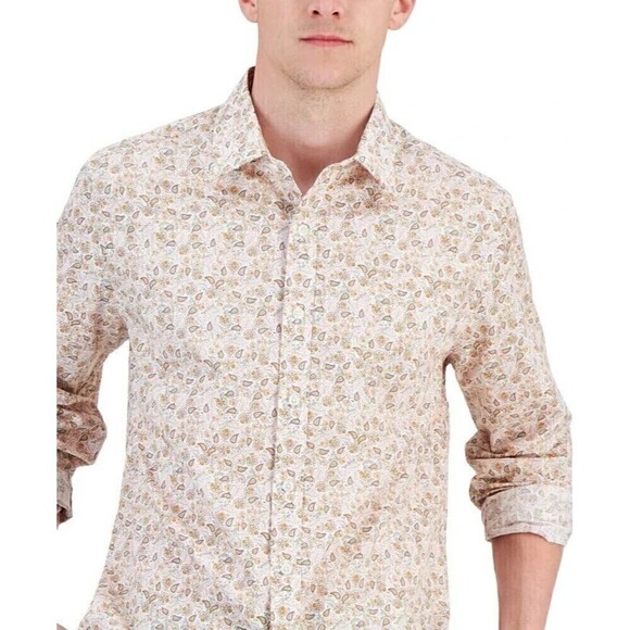 Club Room Mens Elevated Party Paisley Shirt Long-Sleeve Bright White Size Large - Picture 3 of 3